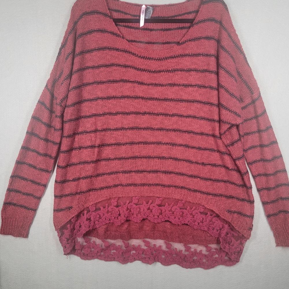 Love By Design Pink Striped V-Neck Sweater